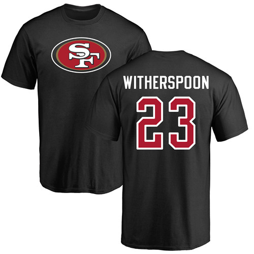 Men San Francisco 49ers Black Ahkello Witherspoon Name and Number Logo #23 NFL T Shirt
